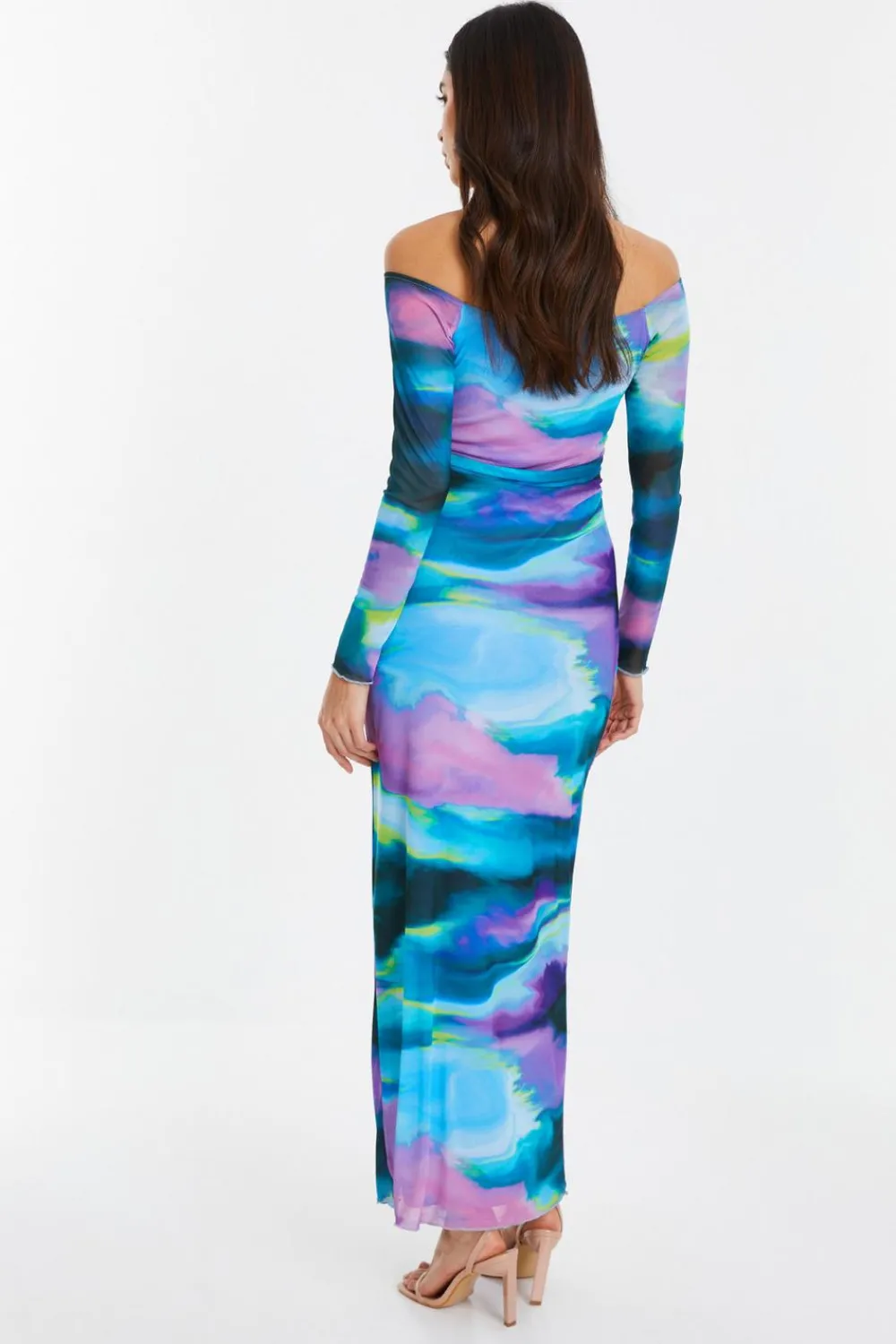 Quiz Maxi Dresses|Bodycon Dresses>Blue Abstract Print Mesh Midaxi Dress