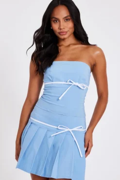 Quiz Summer Tops|Going Out Tops>Blue Bandeau Tie Detail Top