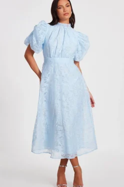 Quiz Day At The Races|Christening Guest>Blue Chiffon Diamante Midi Dress