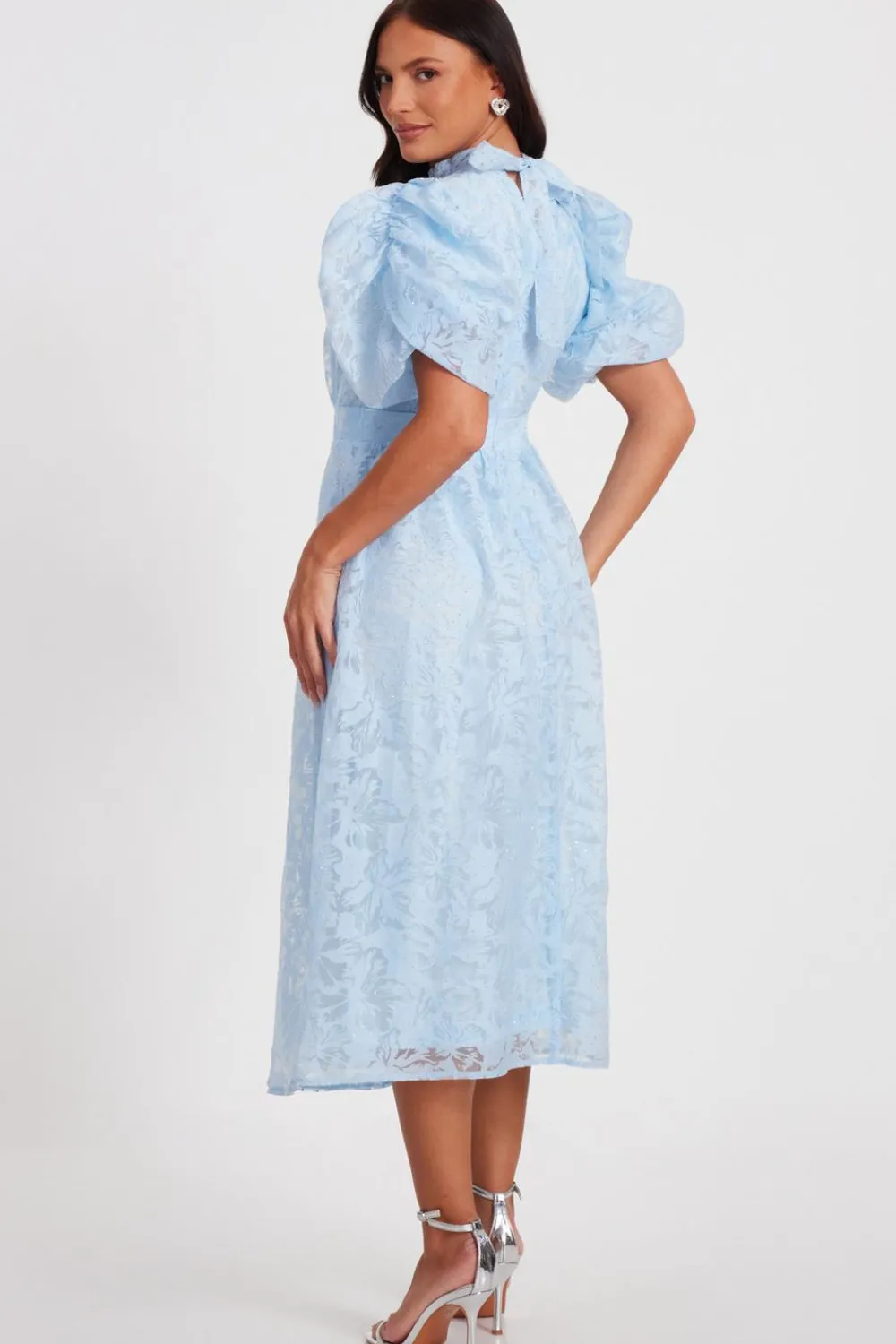 Quiz Day At The Races|Christening Guest>Blue Chiffon Diamante Midi Dress
