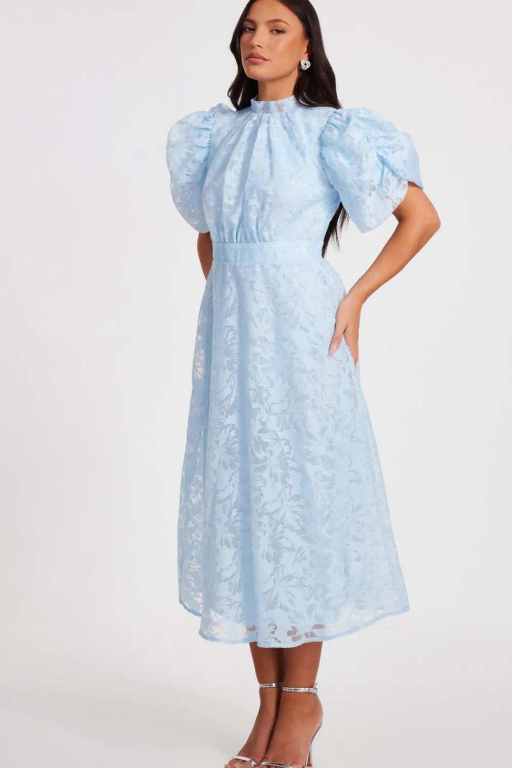 Quiz Day At The Races|Christening Guest>Blue Chiffon Diamante Midi Dress