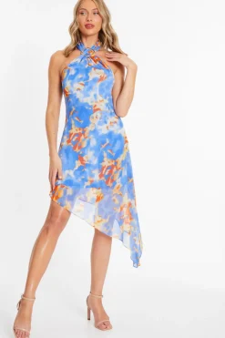 Quiz Summer Clothes|Holiday>Blue Chiffon Printed Mini Dress