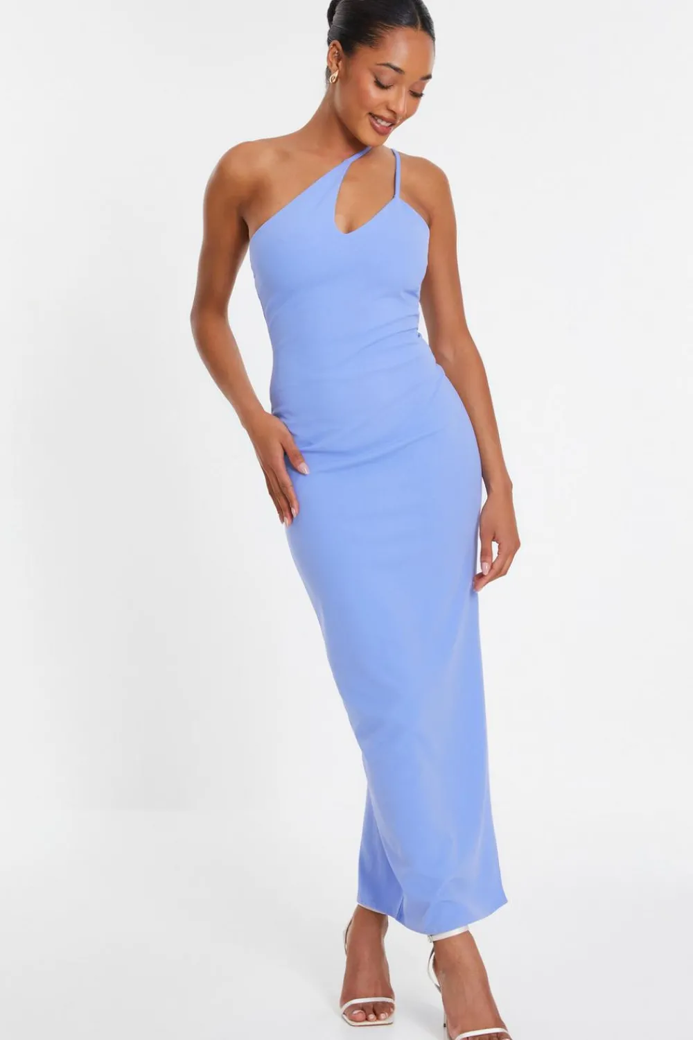 Quiz Evening Dresses|Wedding Guest Dresses>Blue Cut Out One Shoulder Midaxi Dress