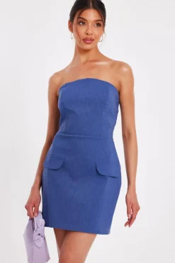 Quiz Summer Clothes|Holiday>Blue Denim Bandeau Mini Dress