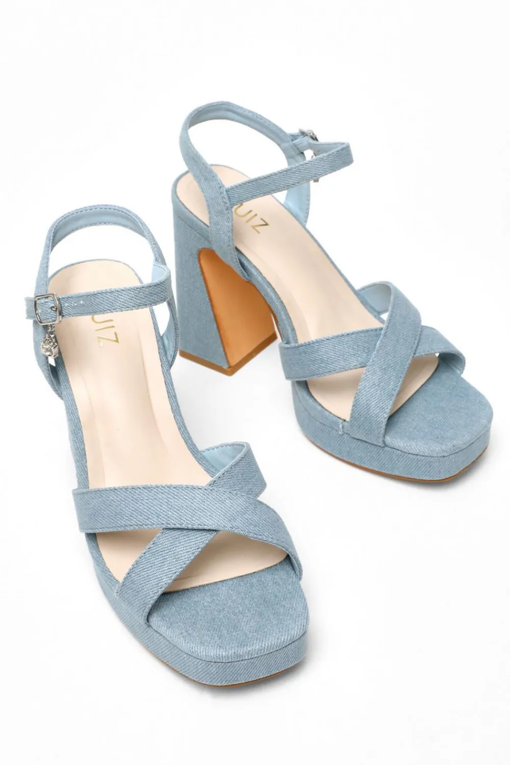 Quiz Platforms|Heels>Blue Denim Cross Strap Platform Heeled Sandals