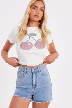 Quiz Summer Clothes|Shorts>Blue Denim Embellished Shorts