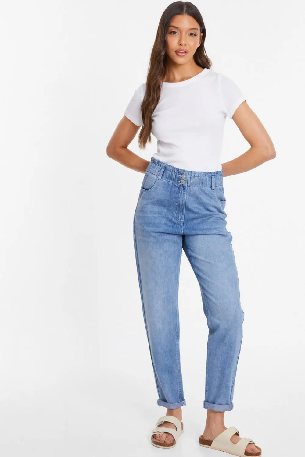 Quiz Jeans|Everyday Essentials>Blue Denim High Waisted Tapered Jeans