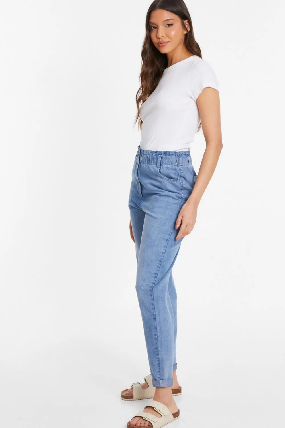 Quiz Jeans|Everyday Essentials>Blue Denim High Waisted Tapered Jeans