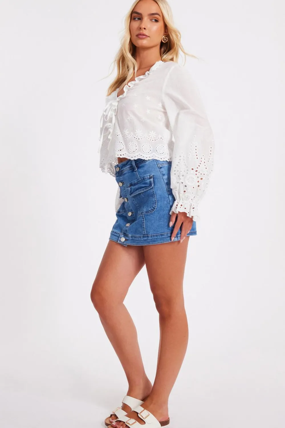 Quiz Summer Clothes|Skirts>Blue Denim Pocket Detail Skort