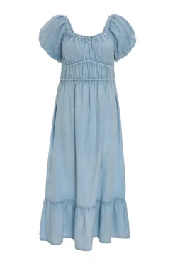 Quiz Summer Dresses|Midi Dresses>Blue Denim Puff Sleeve Midi Dress
