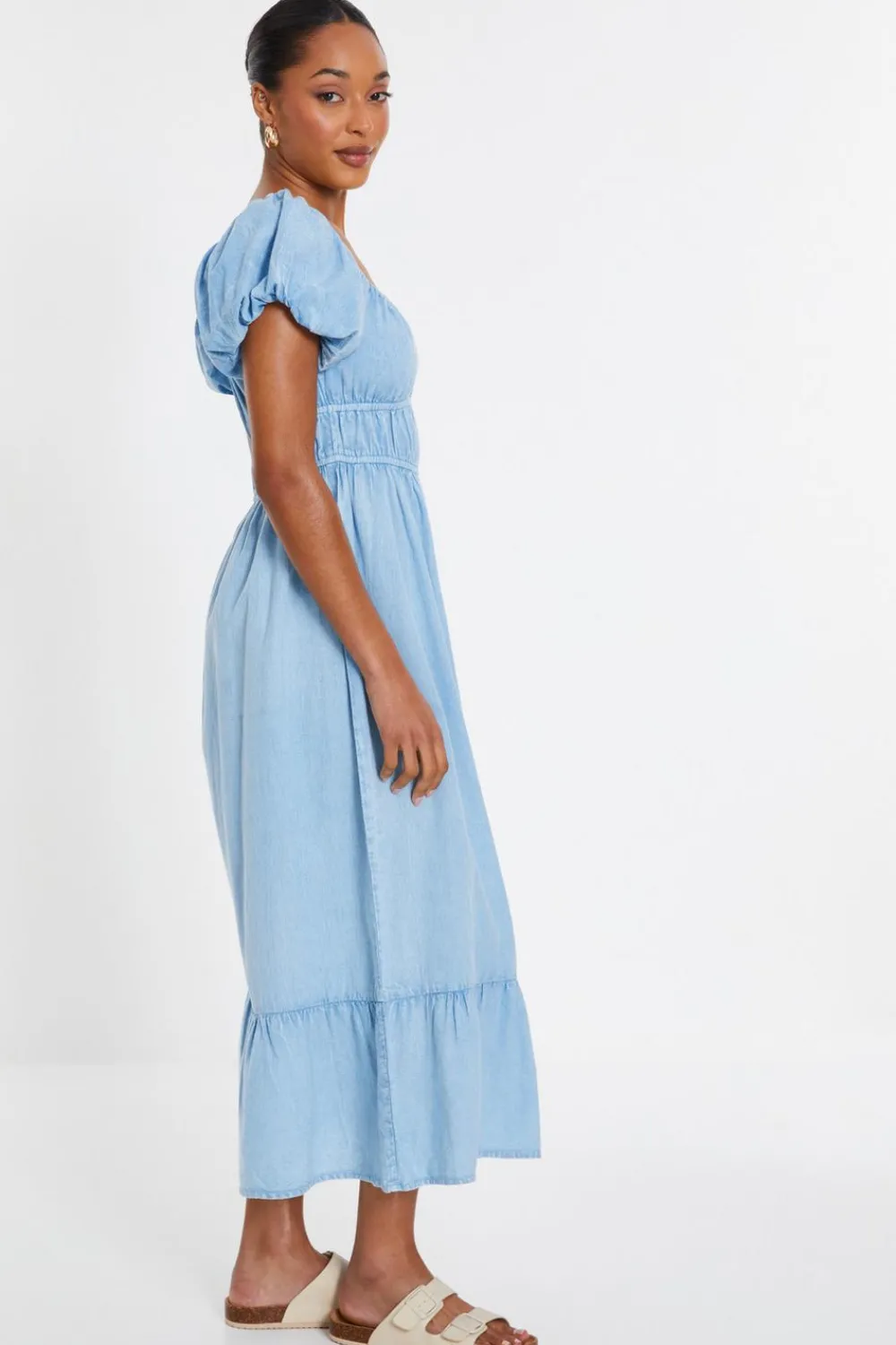 Quiz Summer Dresses|Midi Dresses>Blue Denim Puff Sleeve Midi Dress
