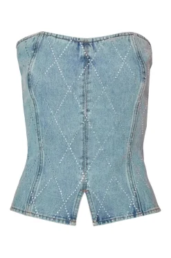Quiz Summer Tops|Going Out Tops>Blue Diamante Denim Corset Top