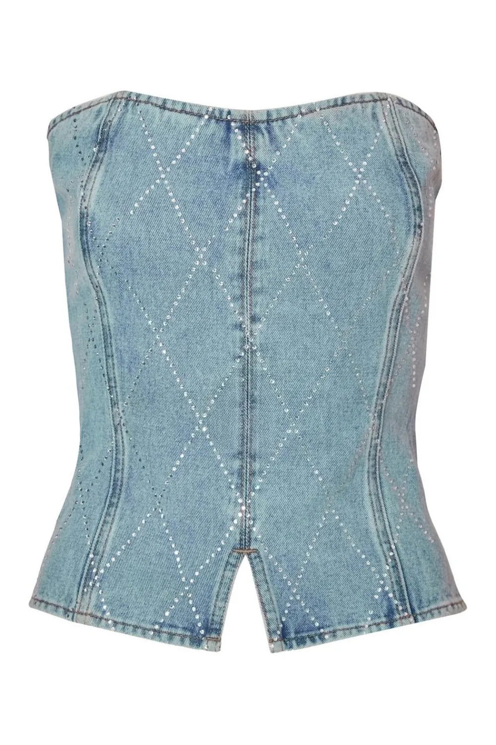 Quiz Summer Tops|Going Out Tops>Blue Diamante Denim Corset Top