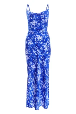 Quiz Summer Clothes|Holiday>Blue Ditsy Floral Satin Midaxi Dress