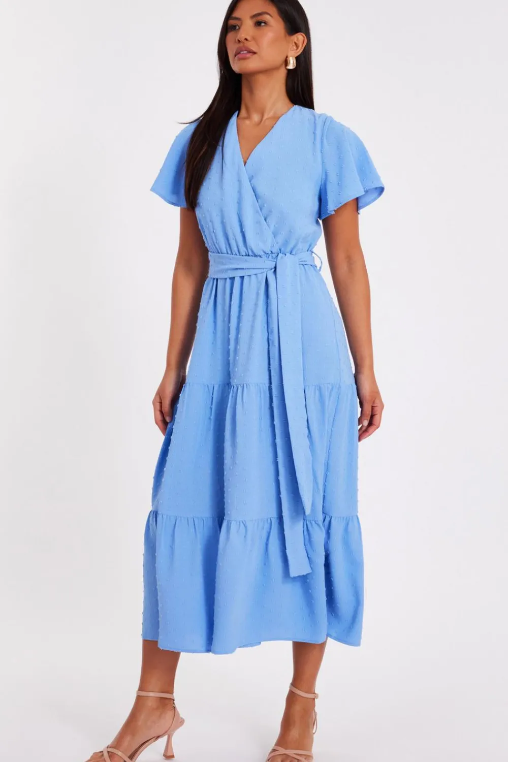 Quiz Summer Clothes|Modest>Dobby Tie Waist Midi Dress