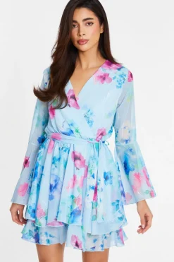 Quiz Summer Clothes|Florals>Blue Floral Chiffon Skater Dress