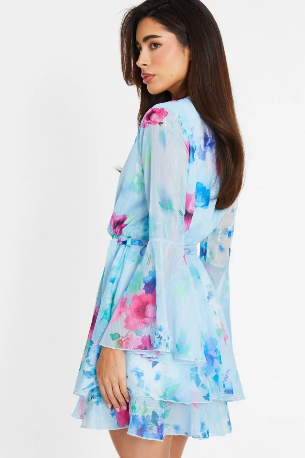Quiz Summer Clothes|Florals>Blue Floral Chiffon Skater Dress