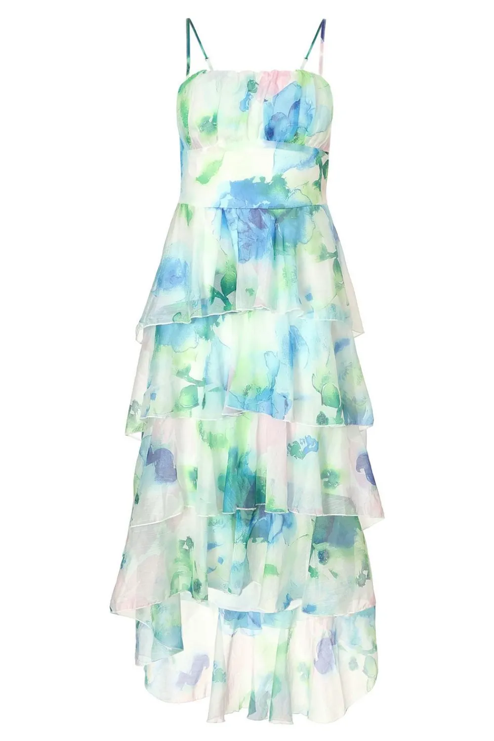 Quiz Day At The Races|Christening Guest>Blue Floral Tiered Midi Dress