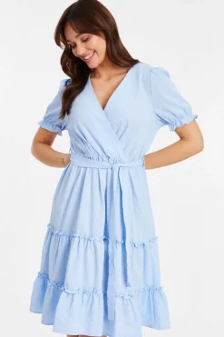 Quiz Evening Dresses|Wedding Guest Dresses>Blue Frill Midi Dress