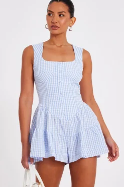 Quiz Playsuits|Summer Clothes>Blue Gingham Playsuit