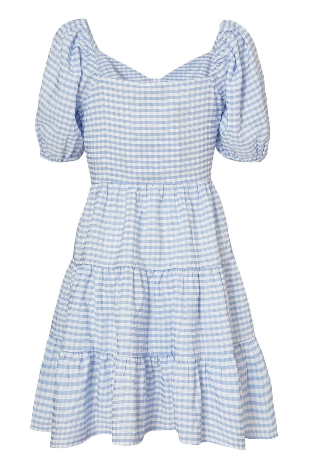 Quiz Summer Clothes|Holiday>Blue Gingham Puff Sleeve Dress