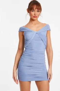 Quiz Mini Dresses|Bodycon Dresses>Blue Knot Front Bardot Bodycon Mini Dress