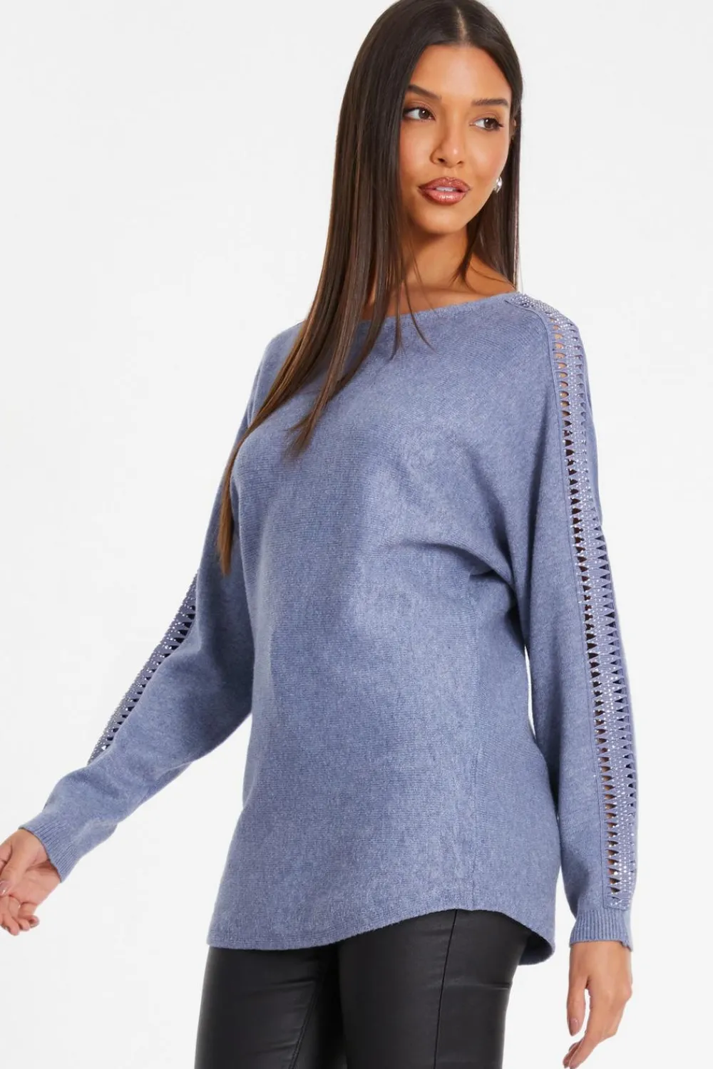 Quiz Knitwear|Jumpers>Light Knit Diamante Sleeve Jumper