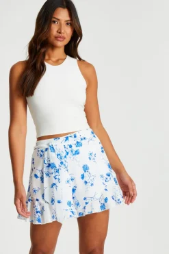 Quiz Summer Clothes|Shorts>Blue Linen Look Floral Shorts