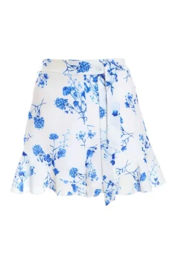 Quiz Summer Clothes|Shorts>Blue Linen Look Floral Shorts
