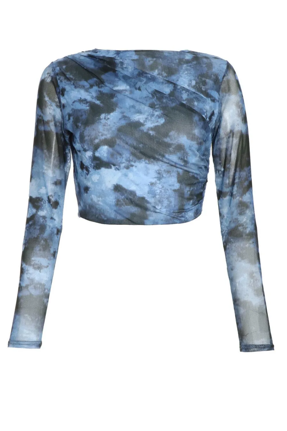Quiz Going Out Tops|Crop Tops>Blue Marble Print Mesh Crop Top
