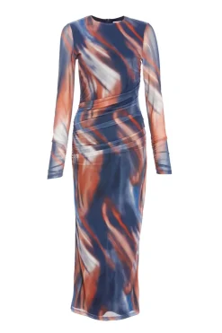 Quiz Maxi Dresses|Going Out Dresses>Blue Marble Print Mesh Midaxi Dress