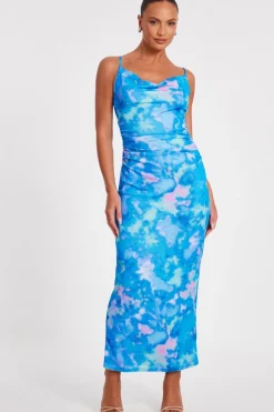 Quiz Summer Clothes|Holiday>Blue Marble Print Midaxi Dress