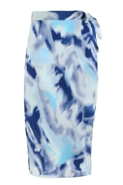 Quiz Skirts|Holiday>Blue Marble Print Wrap Midi Skirt
