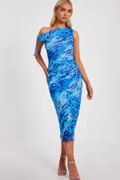 Quiz Summer Clothes|Holiday>Blue Mesh Animal Print Midi Dress