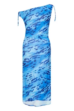 Quiz Summer Clothes|Holiday>Blue Mesh Animal Print Midi Dress