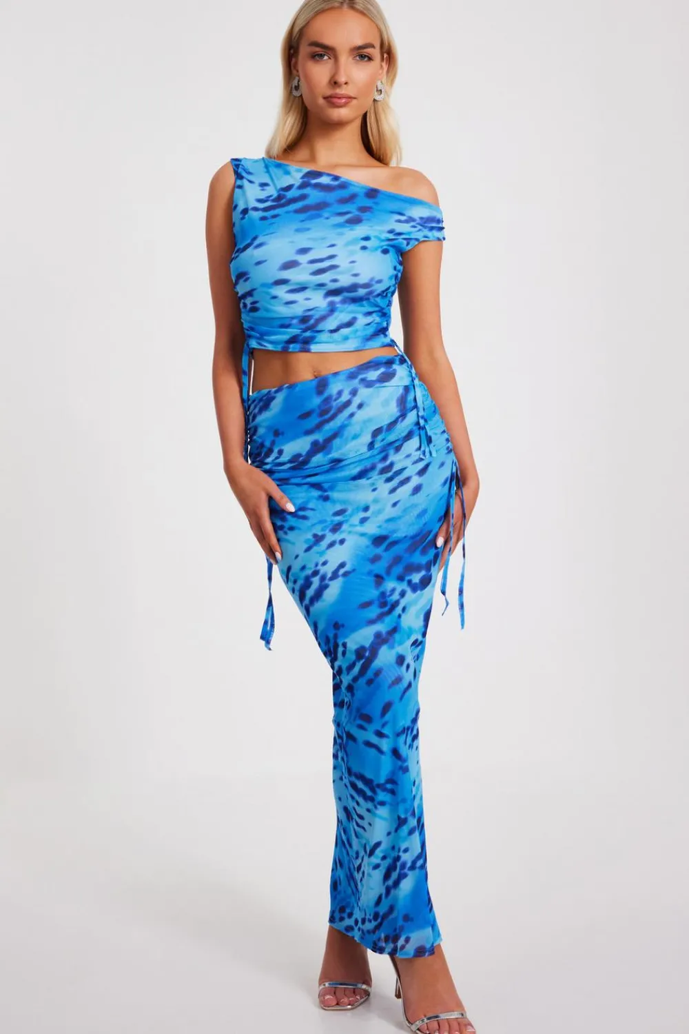 Quiz Summer Clothes|Skirts>Blue Mesh Animal Print Midaxi Skirt