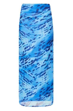 Quiz Summer Clothes|Skirts>Blue Mesh Animal Print Midaxi Skirt