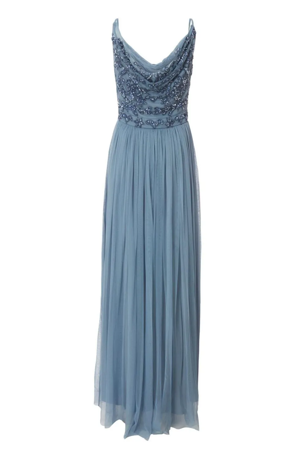 Quiz Prom Dresses|Evening Dresses>Blue Mesh Beaded Maxi Dress