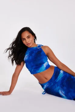 Quiz Summer Tops|Going Out Tops>Blue Mesh Marble Crop Top