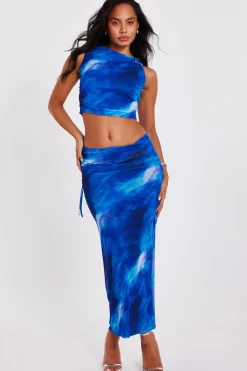 Quiz Summer Clothes|Skirts>Blue Mesh Marble Midaxi Skirt