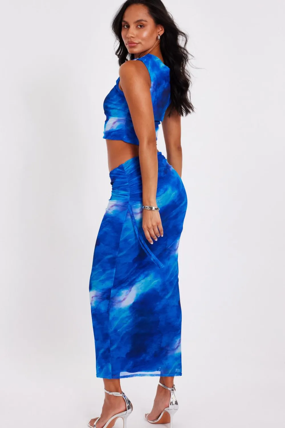 Quiz Summer Clothes|Skirts>Blue Mesh Marble Midaxi Skirt
