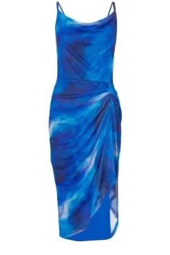 Quiz Summer Clothes|Holiday>Blue Mesh Marble Midi Dress