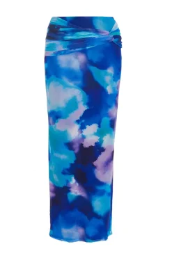 Quiz Summer Clothes|Skirts>Blue Mesh Tie Dye Print Midaxi Skirt