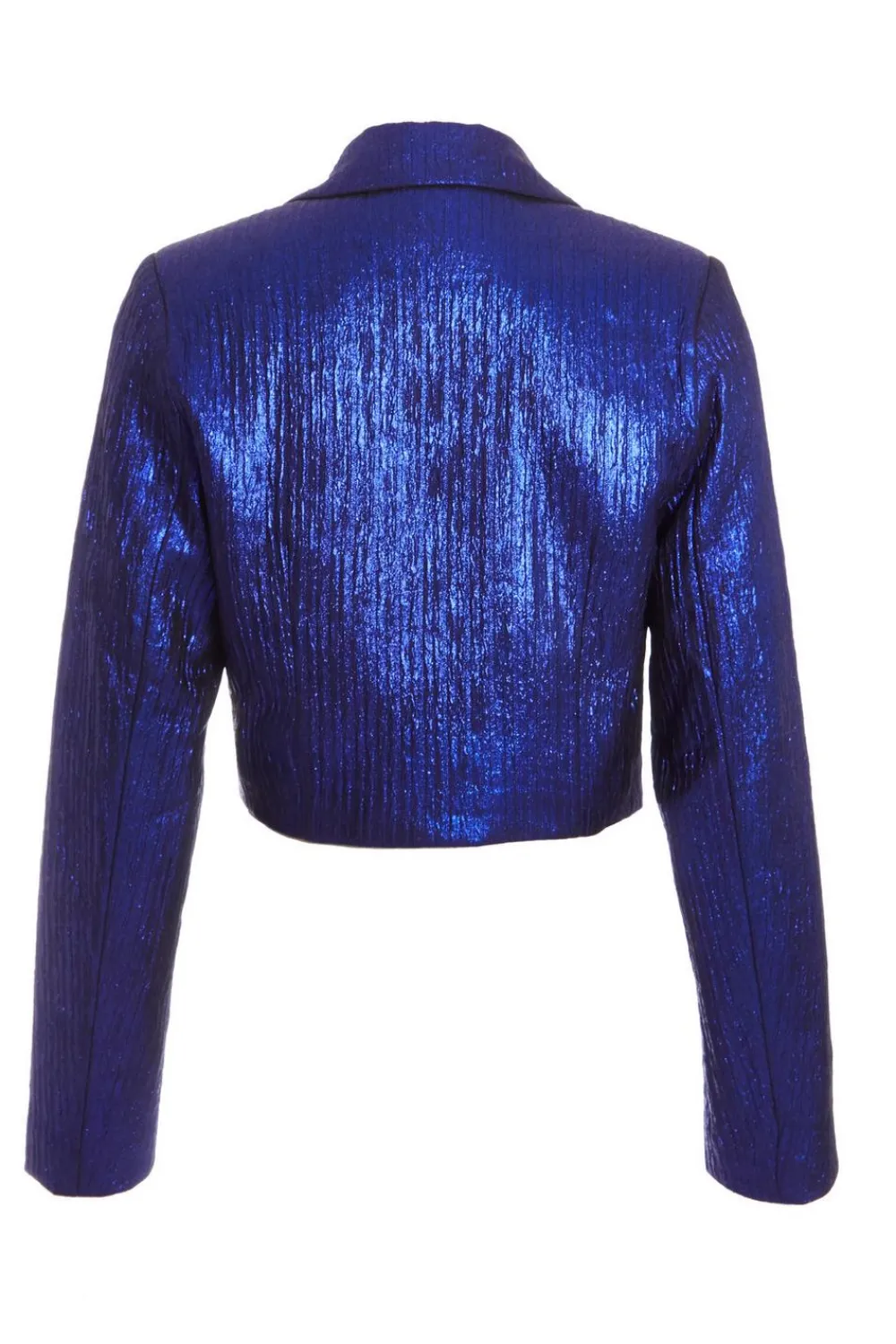 Quiz Co-Ords|Blazers>Blue Metallic Cropped Blazer