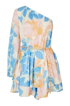 Quiz Playsuits|Summer Clothes>Blue One shoulder Floral Playsuit