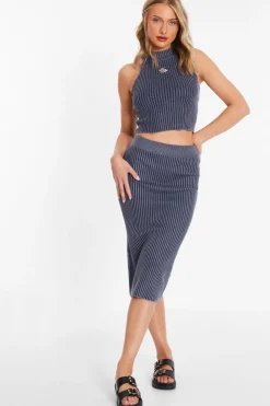 Quiz Skirts|Co-Ords>Blue Ribbed Midi Skirt