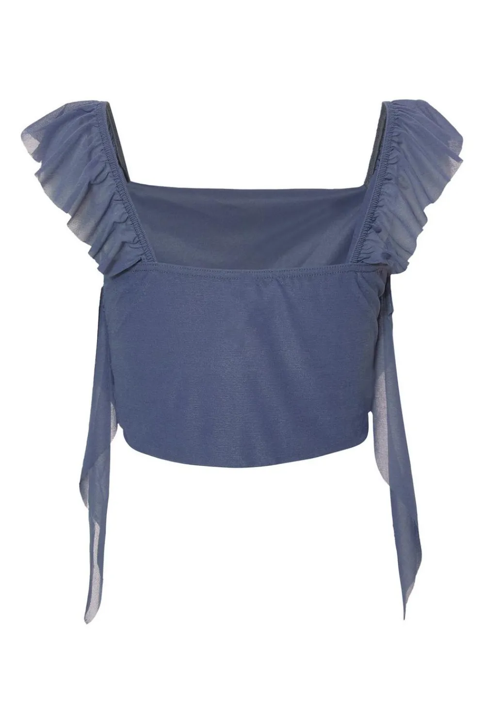 Quiz Going Out Tops|Crop Tops>Blue Ruffle Detail Crop Top