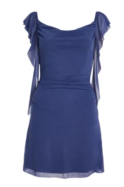 Quiz Going Out|Dresses>Blue Ruffle Sleeve Mini Dress