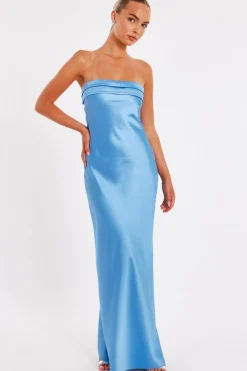Quiz Prom Dresses|Prom & Ball>Blue Satin Bandeau Midaxi Dress