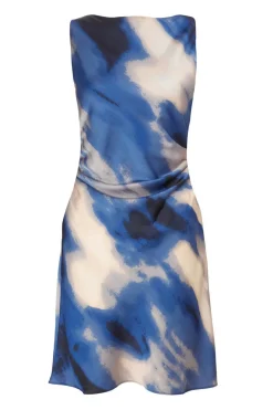 Quiz Going Out|Dresses>Blue Satin Marble Mini Dress